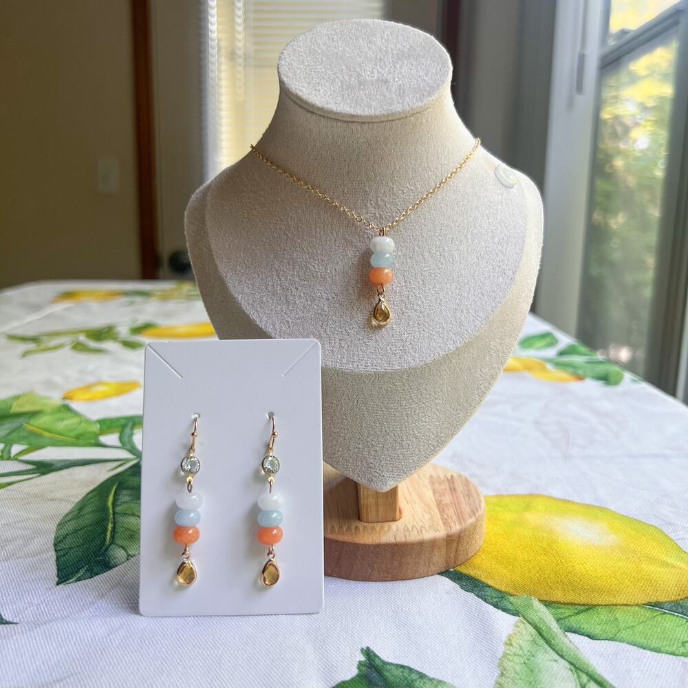 Citrine Jewelry Set, Fruit Colorful Casual Gradient Stone Beaded Crystal Jewelry